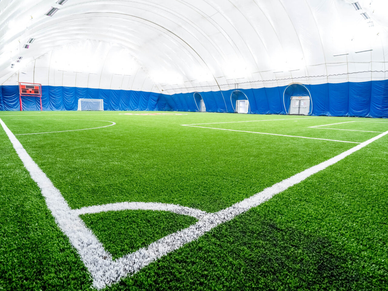 Wide corner view of the Coleman Bubble indoor turf