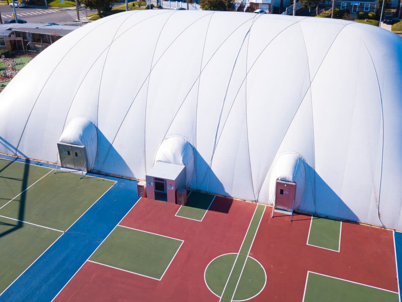 Exterior aerial view of the Coleman Bubble